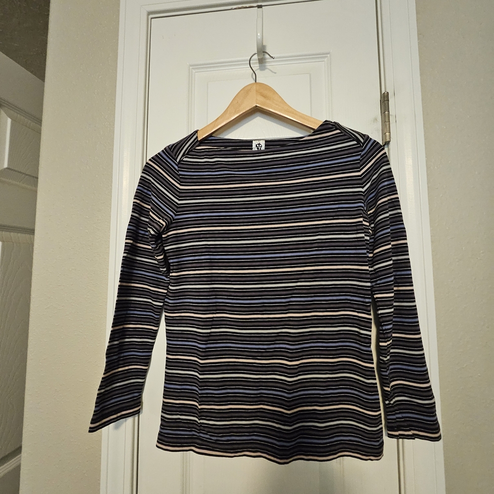 Anne Klein Black and White Striped Long Sleeve Top